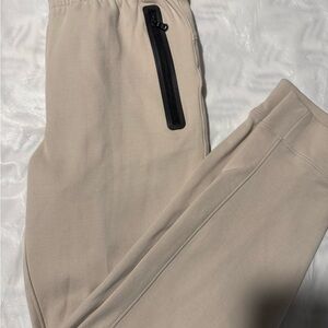 Beige Joggers with Black Zipper